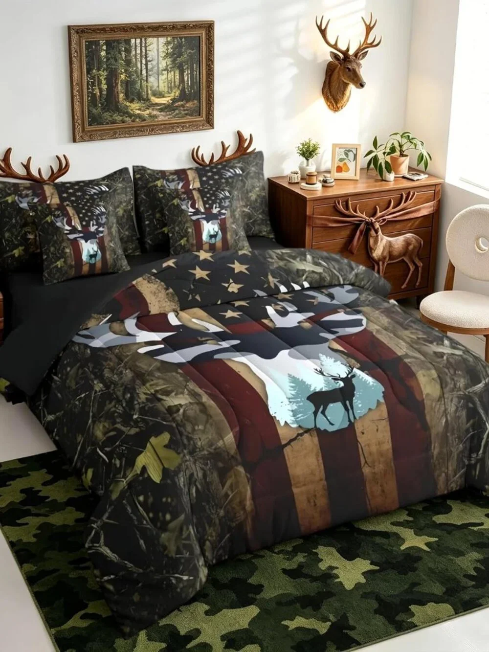 Deer Bed in a Bag Queen Size Rustic Cabin Country 7 Piece Bedding Set, for Kids